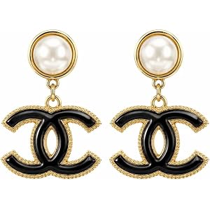 Pearl Top Black Enamel Drop Earrings Gold Beaded Border Women Fashion Dangle Jewelry