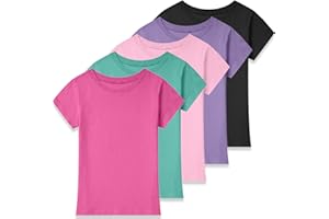Mocolerno 5 Pack Girls Shirts Short Sleeve Shirts for Girls Kids Youth Cotton T Shirts Toddler Summer Tees 2T-14Y