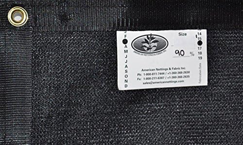 90% American Shade Cloth, Black, 12ft x 20ft with Taped, Reinforced Edges and Grommets Every 2 ft, Commercial Grade 10 Year Warranty