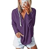 NEKOSI Womens Long Sleeve V Neck Hoodie Sweatshirts Lightweight Pullover Tops