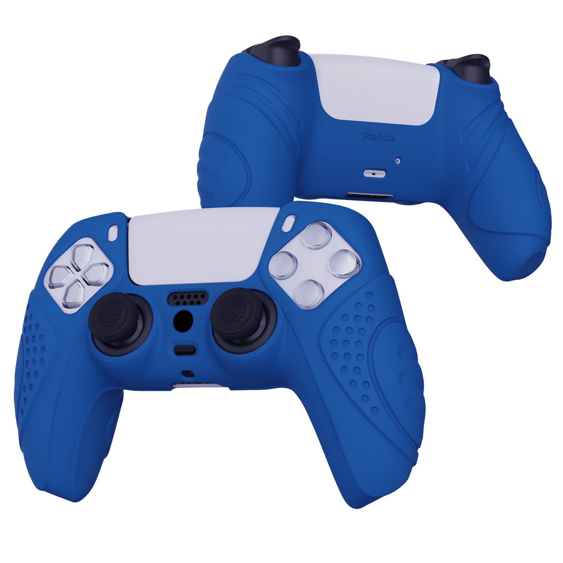 eXtremeRate PlayVital Guardian Edition Blue Ergonomic Soft Anti-Slip Controller Silicone Case Cover for ps5, Rubber Protector Skins with Black Joystick Caps for ps5 Controller