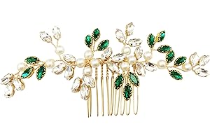 BETITETO Pearl Crystal Hair Comb Bridal Green Rhinestone Gold Vine Hair Piece Accessories for Wedding Women