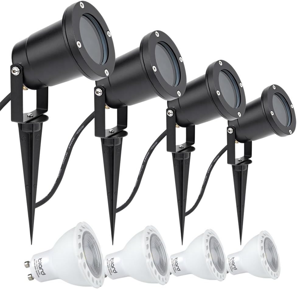 Biard Pack of 4 Architect IP54 Spike Lights with Free LED Bulbs - Outdoor Garden Waterproof Ground Earth Modern Adjustable