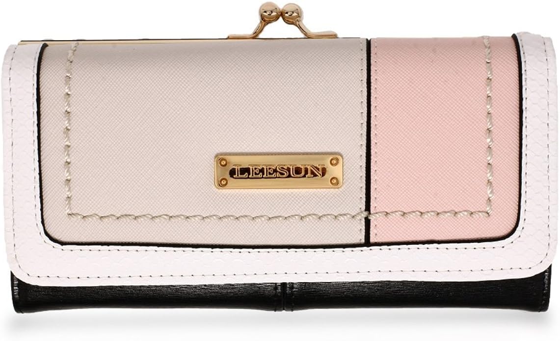 Womens Medium Size Purse Ladies Wallet Kiss Lock With Card Slots, Black