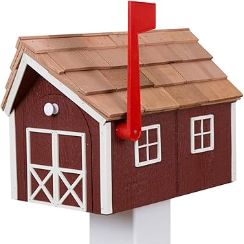 Barn Mailbox W Cedar Shingles Amish Made Red W White Trim