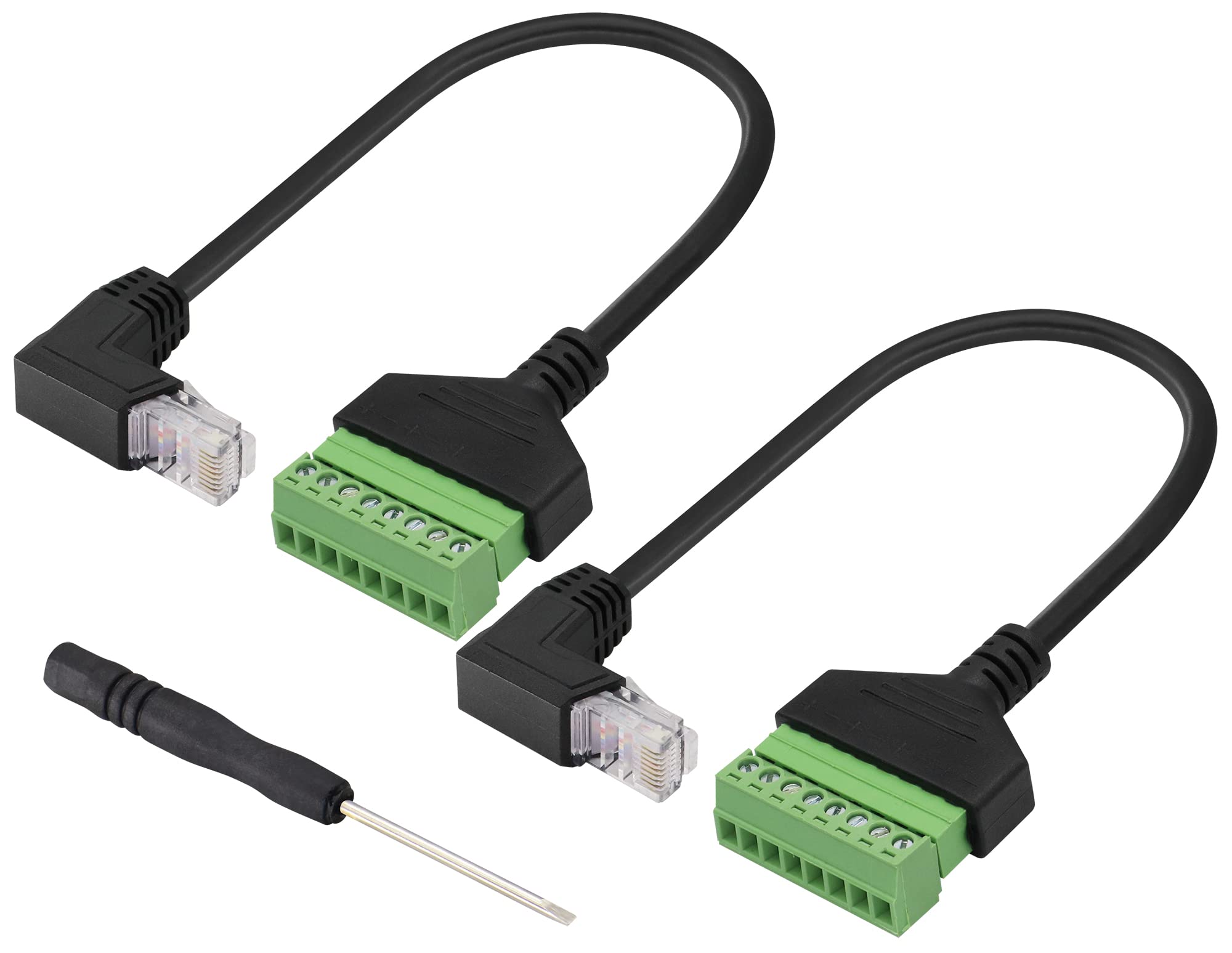 zdyCGTime Cat 6 Ethernet Cable 90 Degree (Down Bend) RJ45 Male to 8-Pin Screw Terminal Connector Extender 8P 8C Crystal to 8-Position Terminal Straight Through Network Extender(2 Pack/30cm)