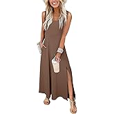 Acelitt Summer Dresses for Women 2025 Casual Crew Neck Sleeveless Sundresses Beach Vacation Clothes with Pockets