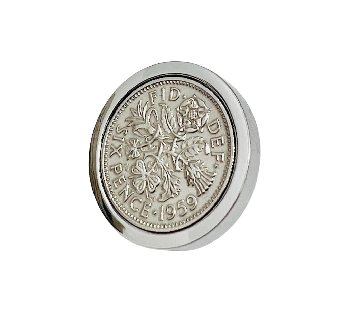 Genuine Polished 1959 Sixpence in Lapel Pin | 1959 anniversary, 67th birthday