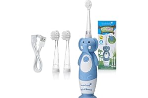 brush-baby WildOnes Kids Electric Rechargeable Toothbrush Elephant, 1 Handle, 3 Brush Heads, USB Charging Cable, for Ages 0-10 (Elephant)