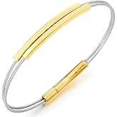 COOLSTEELANDBEYOND Women’s Two-Tone Cable Wire Bangle Bracelet with Sleek Gold Accents, Modern Minimalist Jewelry
