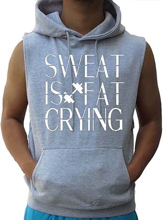 Men's Sweat Is Fat Crying Hoodie Vest Workout Gray S-3XL ...