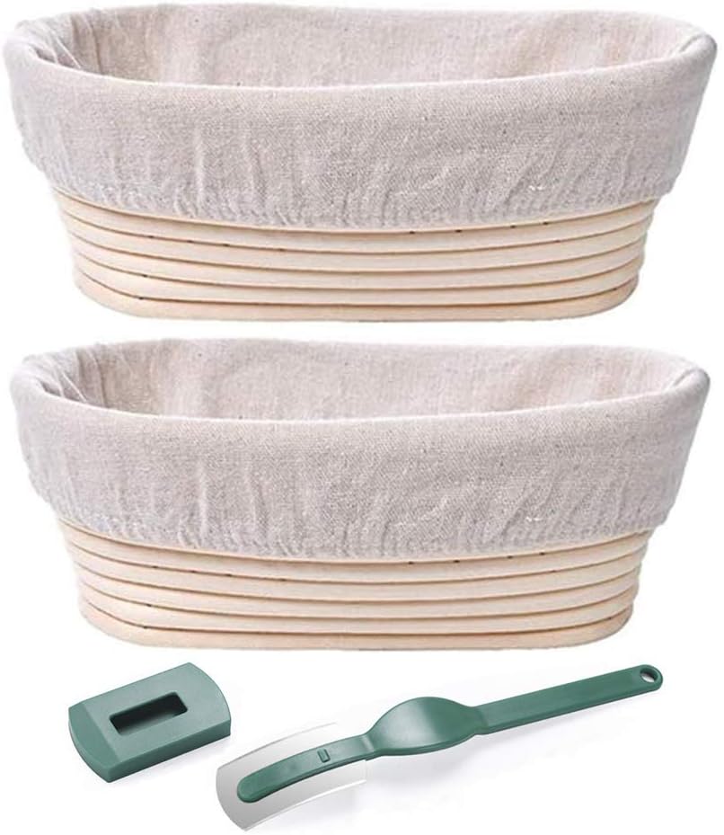 Bread Proofing Basket Set of 2 Pack 10" Oval Banneton Brotform Bread Dough Proofing Rising Rattan Basket Handmade…