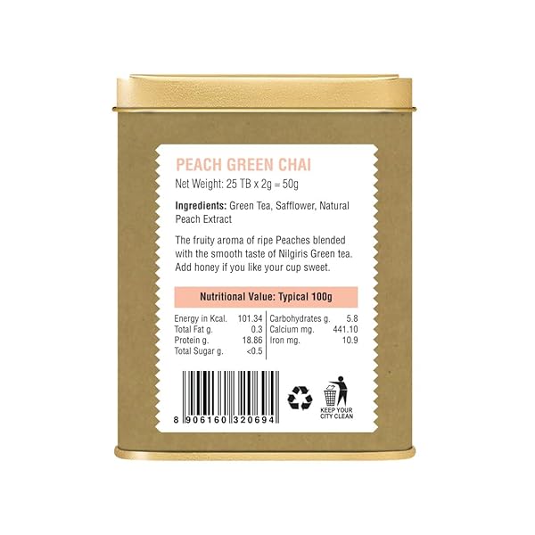 IRON KETTLE PEACH GREEN TEA | HIGH GROWN GREEN TEA BAG BLENDED WITH SAFFLOWER & NATURAL PEACH EXTRACT | SOURCED EXCLUSIVELY FROM SMALL TEA GROWERS WITH HIGHER FINE LEAF COUNT | 25 TEA BAGS