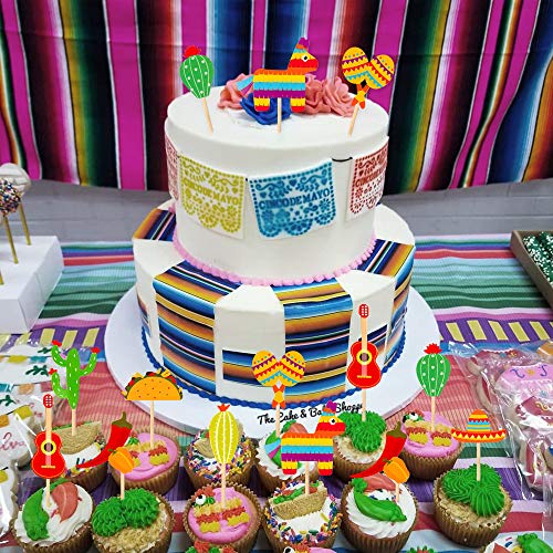 36 Pcs Fiesta Cupcake Topper Mexican Theme Cake Decoration for Mexican Themed Cactus Donkey Taco Pepper Sombrero Mustache Party Decorations - Thumbnail 3