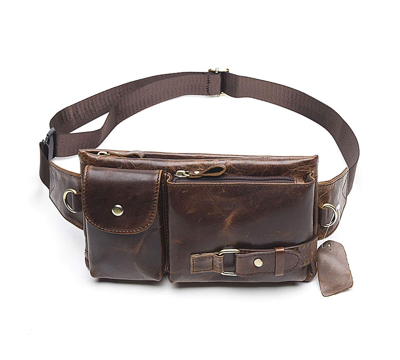 Leuchtbox Unisex women men hip bag belt bag bum bag premium hip belt with organizer oiled cowhide for outdoor, biker, riding, hiking metal rings for carabiners