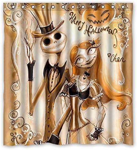 Custom Happy Halloween Skull Couple Waterproof Polyester Shower Curtain 66x72