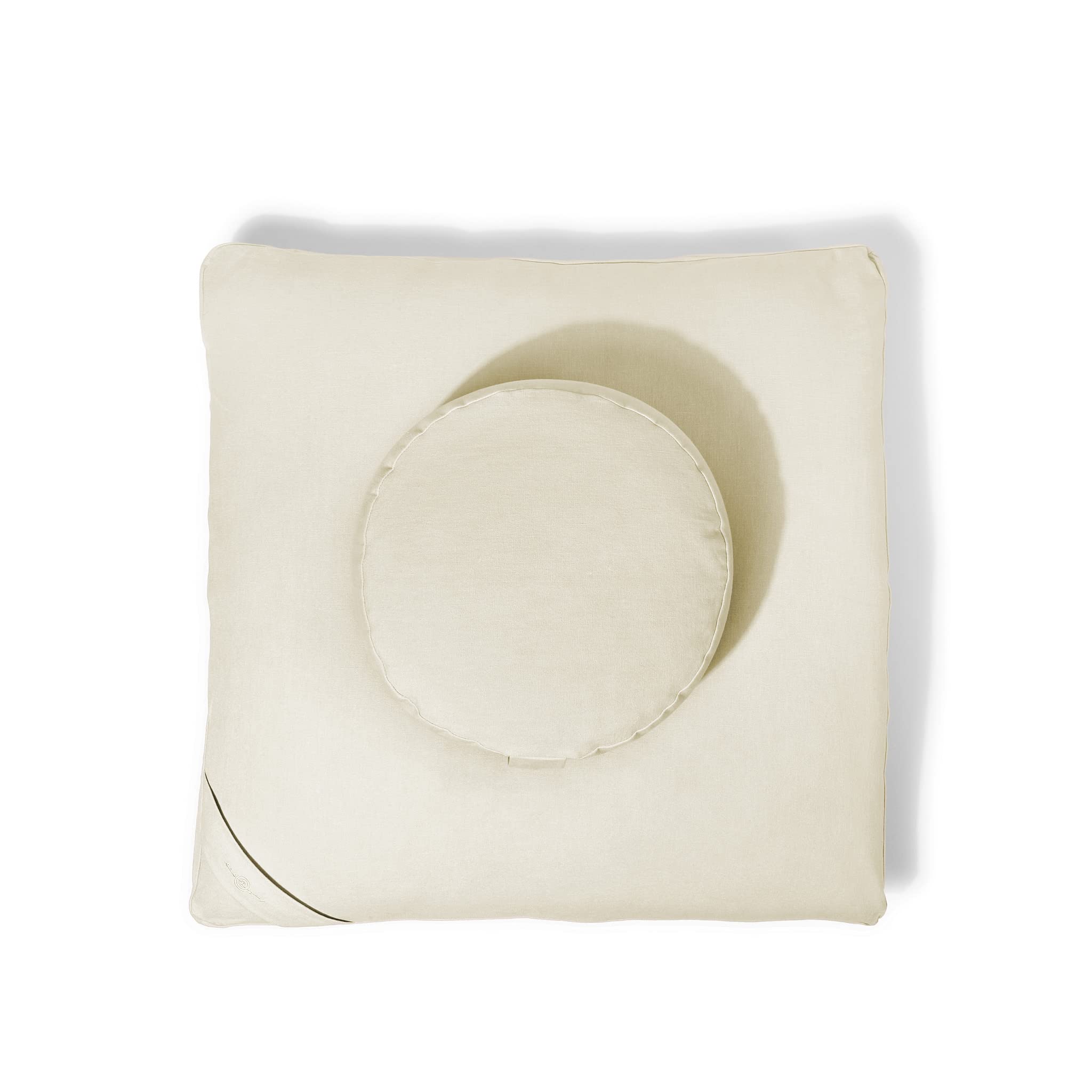 Meditation Cushion Set by renoo - Durable Comfortable Organic Cotton, Linen, Hemp - Modern Zafu Zabuton - Buckwheat Kapok Filled Floor Pillow Yoga Bolster in 15 Colors Washable Cover - Vanilla - Image 3