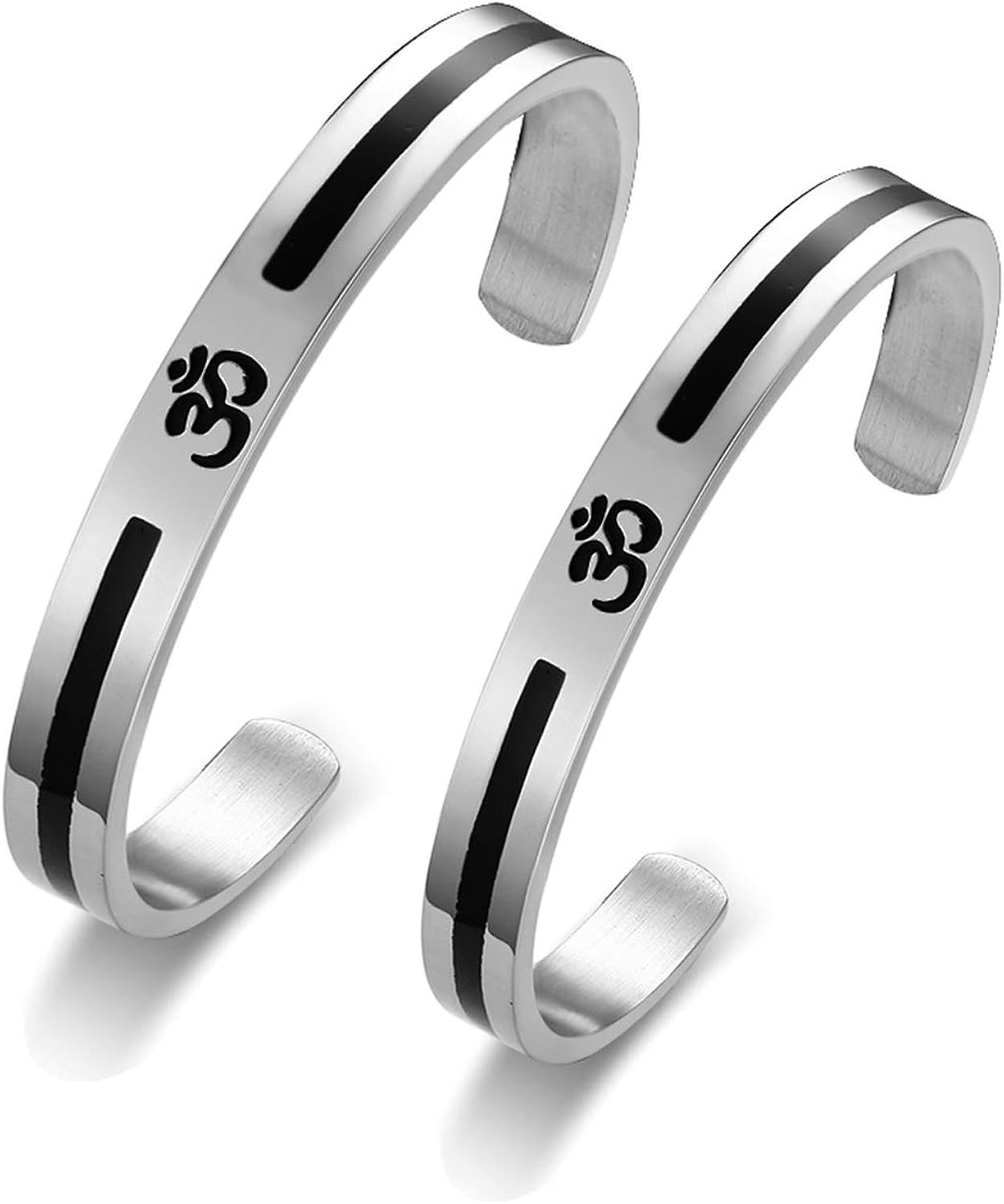VNOX 2pcs Couple OM Bangels Stainless Steel Buddha Namaste Ohm OM Aum