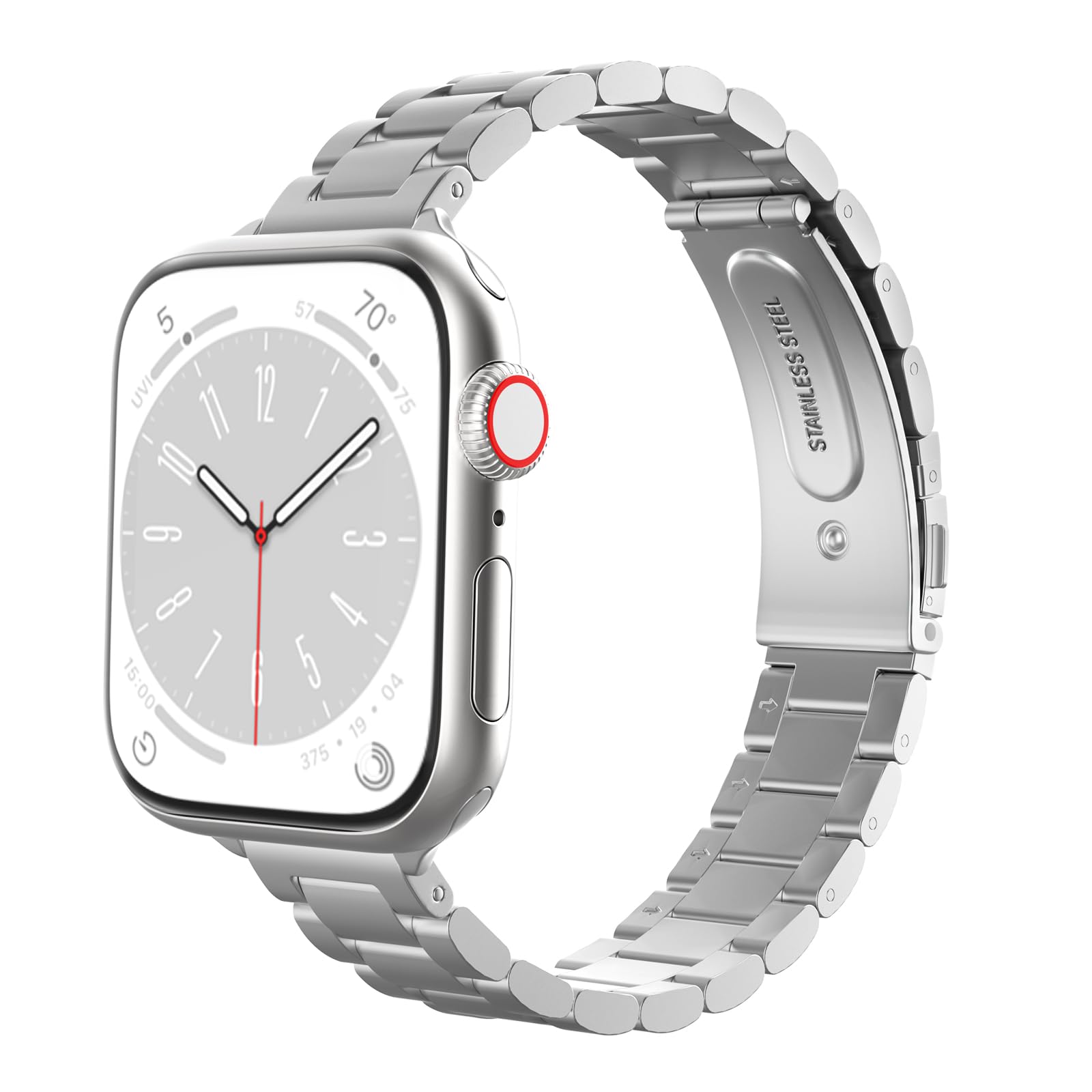 MoKo Slim Metal Band Compatible with Apple Watch Series 11/10 42mm, 9/8/7 41mm, SE3/SE2/SE/6/5/4 40mm, 3/2/1 38mm, Stainless Steel Thin Band Replacement Strap iWatch Wristband for Women, Silver