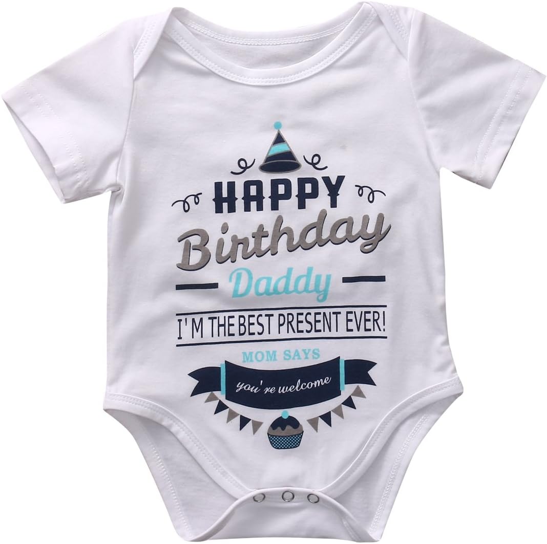 AXYRXWR Newborn Baby Girl Boy Happy Birthday Letter Print Jumpsuit Long Short Sleeve Romper Bodysuit Outfits Clothes