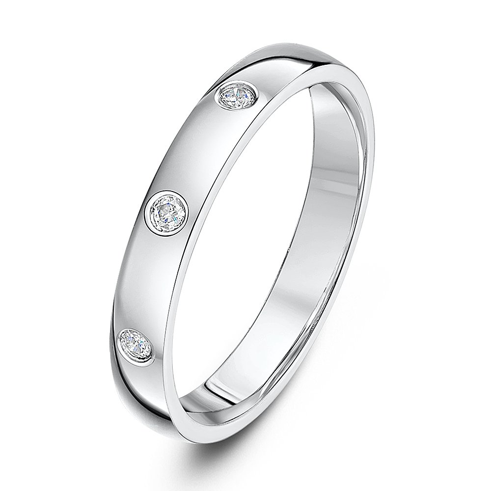 Theia9ct White Gold Heavy Court 0.06ct Diamond 3mm Wedding Ring