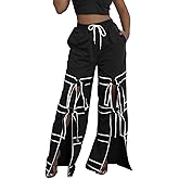 Vaceky Bow Tie Sweatpants Women Wide Leg Split Flowy Casual Trouser Pants