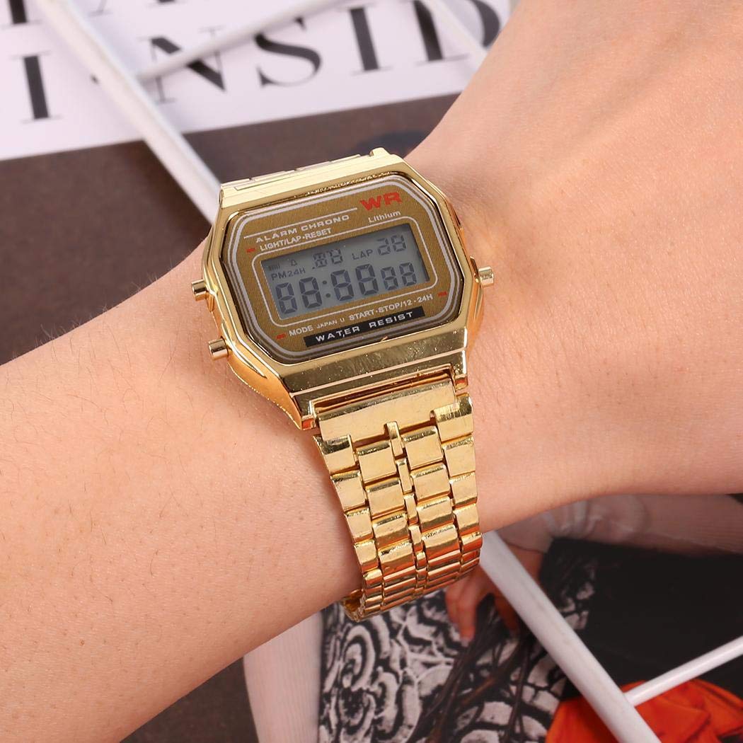 Siaodm Retro Classic Stainless-Steel Quartz Wrist Watch with LCD Digital Dial