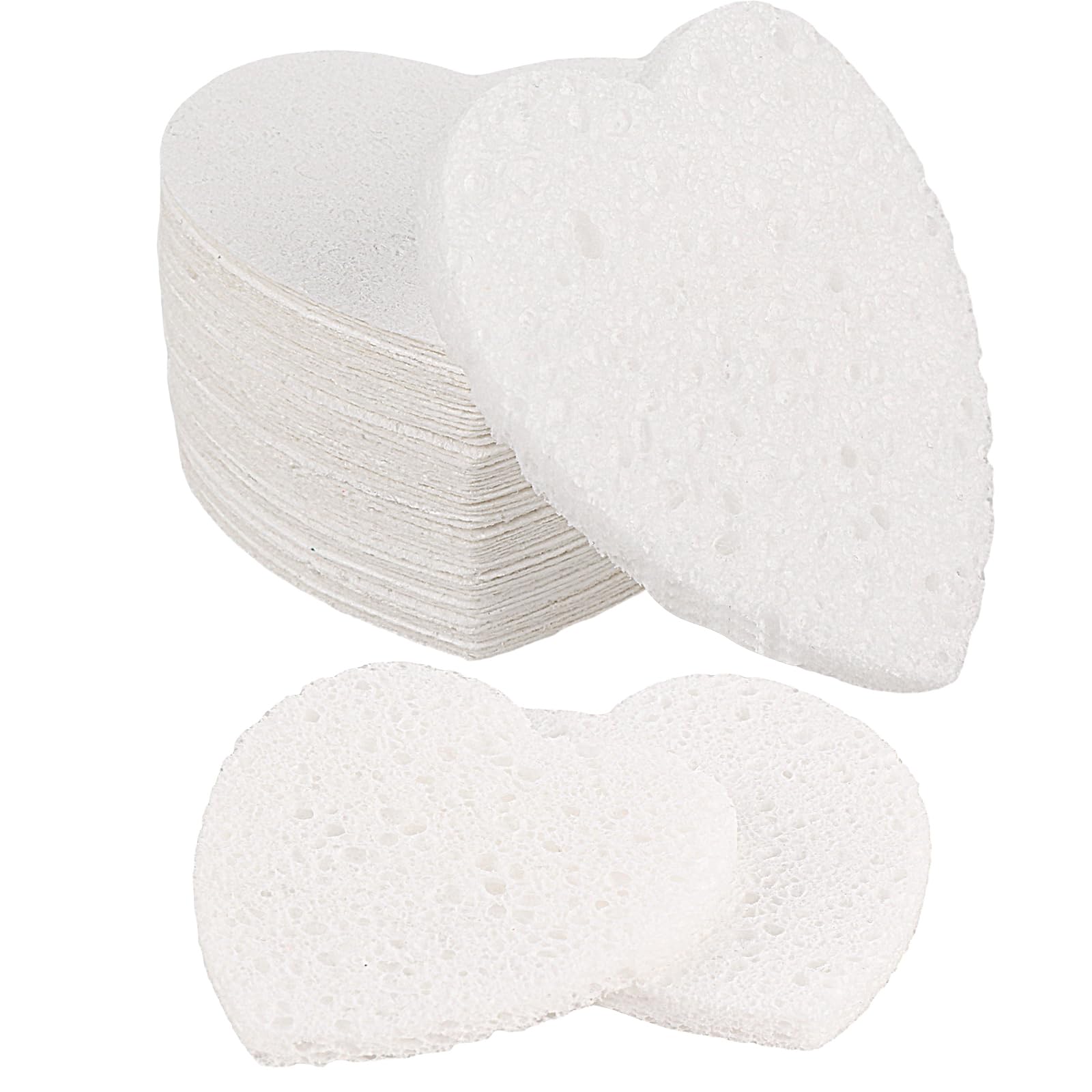 DIVINA VITAE 60 Pieces White Heart Face Sponges for Cleansing And Exfoliating Compressed Facial Estheticians Natural Reusable Sponge Daily Deep Makeup Removal