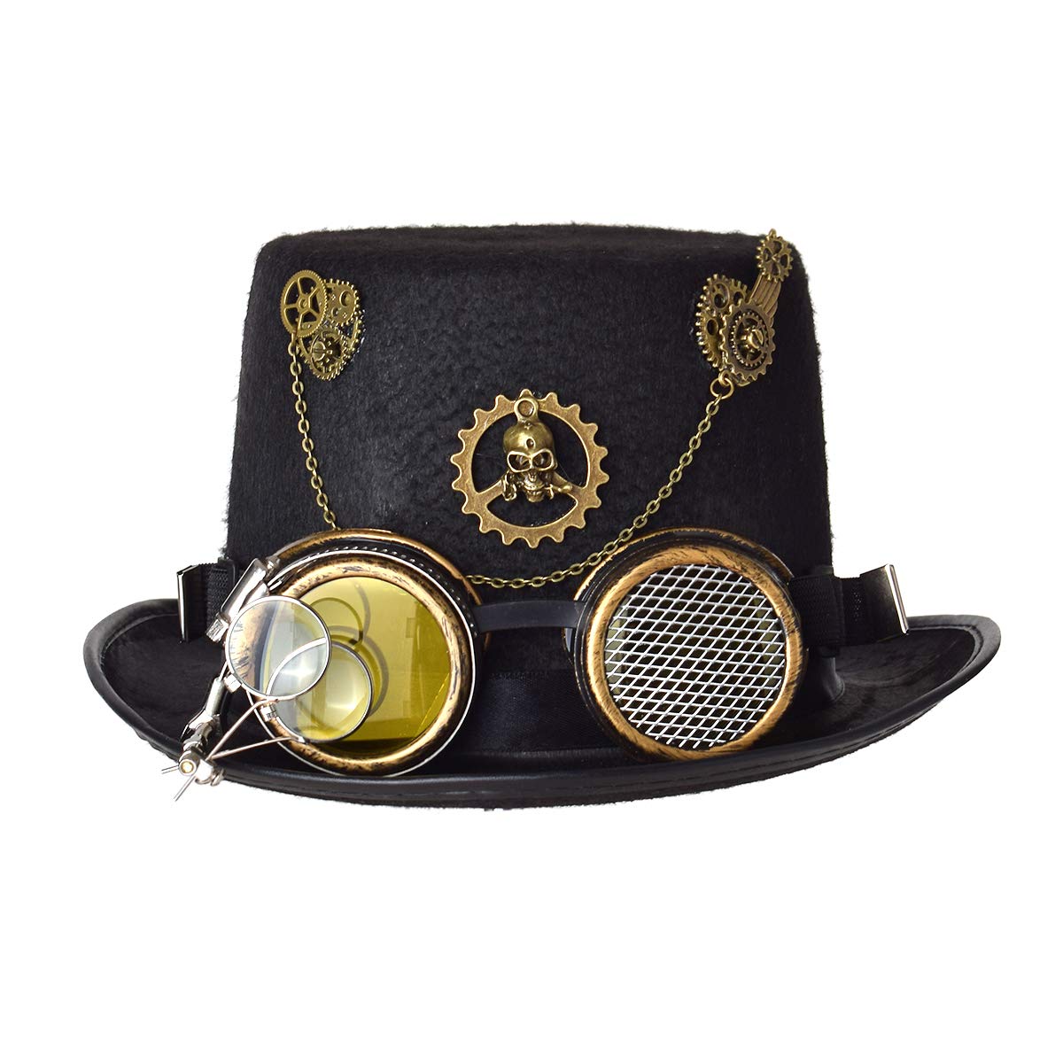 GRACEART Unisex Steampunk Top Hat Halloween Costume Hat Fancy Dress Accessory With Goggles and Gears (M-58cm, Style-G)