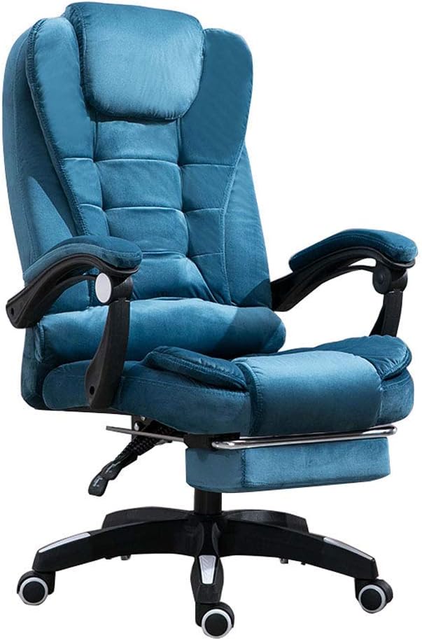 JYDSG High-Back Upholstered Flannel Fabric Office Chair with Footrest Comfort Executive Swivel Computer Chair, Ergonomic Reclining Design, Adjustable Height, Blue