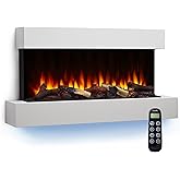 SimpliFire Format 36-Inch Wall Mount Electric Fireplace with 43-Inch Floating Mantel (SF-FORMAT36-SF-FM43-WH)