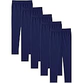 BOOPH 5 Pack Girls Leggings Cotton Full Length Stretchy Kids Pants Footless 5-14 Years