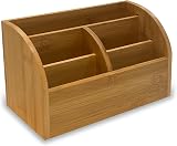 Osco Bamboo 5-Compartment Desk Organiser - Slim Wooden Stationery Holder
