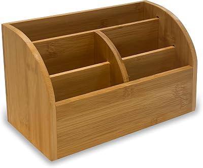 Osco Bamboo 5-Compartment Desk Organiser - Slim Wooden Stationery Holder