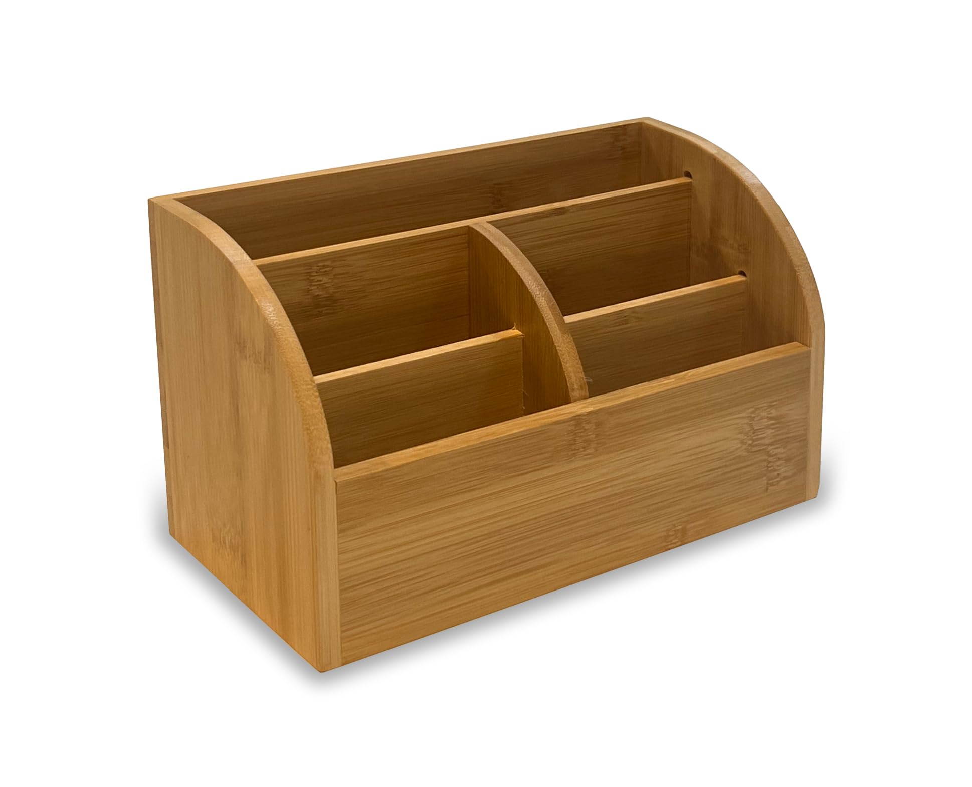 Osco Bamboo 5-Compartments Desk Organiser, Wooden Pen & Stationery Holder, Makeup & Cosmetics Sorter, Office Desktop Storage, Slim Desk Tidy, No Assembly Required — image 1