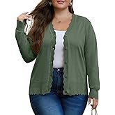 OLRIK Plus Size Cardigan for Women Cropped Long Sleeve V-Neck Buttons Down Ribbed Wave Edges Casual Knit Shrugs