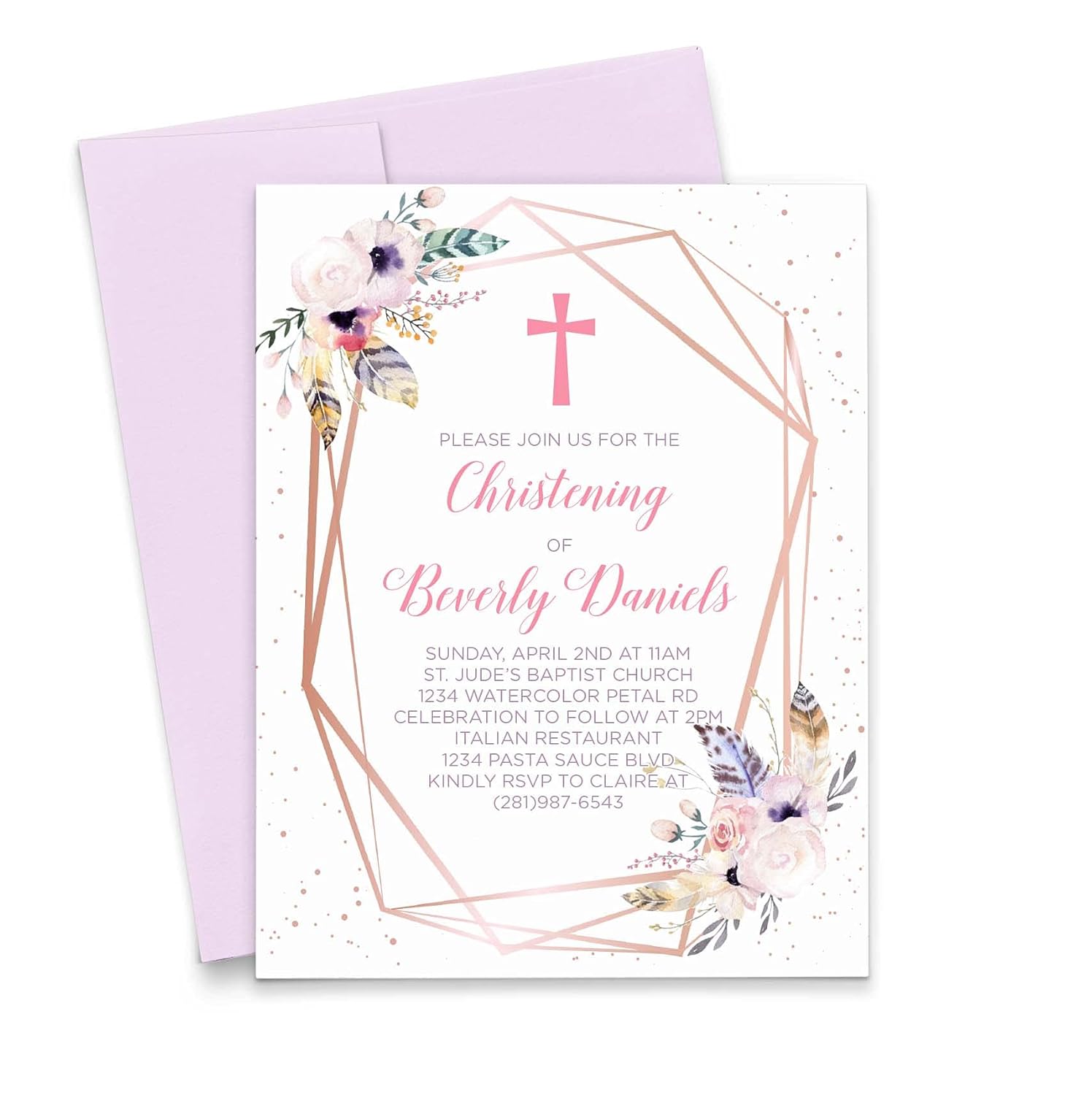 Boho Floral Christening Invitation for Girls, Rustic Christening Invitation, Your
