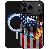 DJSOK Case for iPhone 17 Pro,Compatible with MagSafe,Anti-Scratch Shockproof Case,Ice and Fire Baseball American Flag