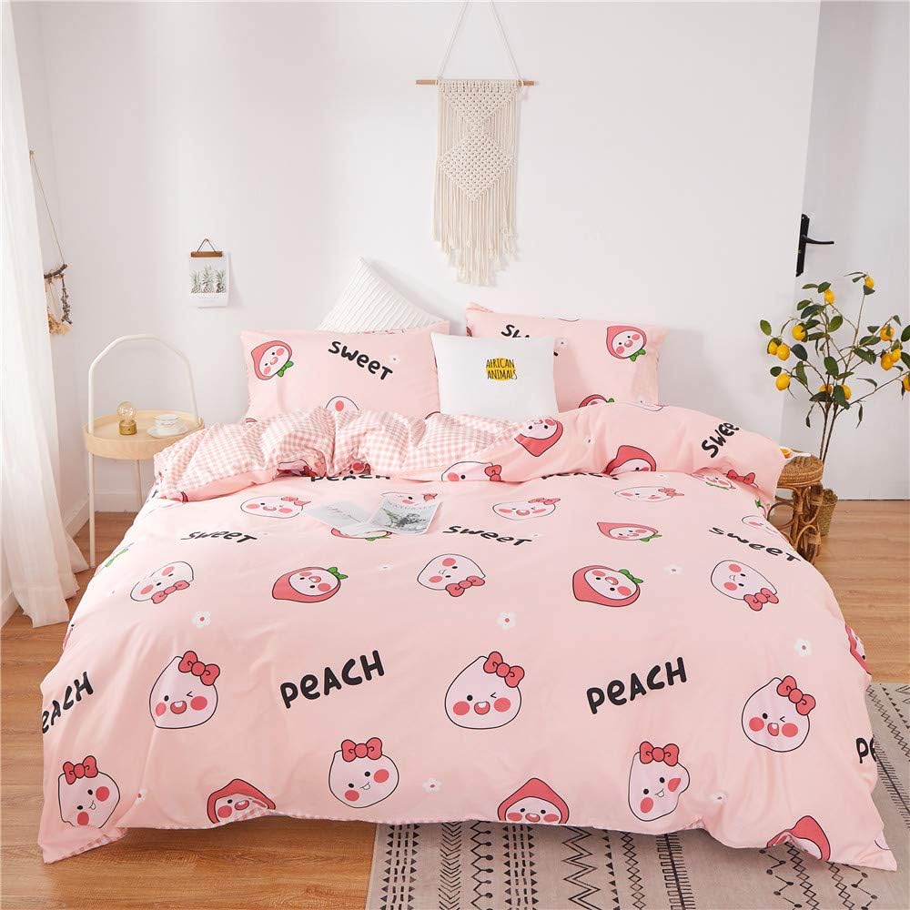 Cartoon Bedding Sets Queen Duvet Cover 100% Cotton Bed with 1 Comforter Cover Zipper Ties 2 Pillowcases,3 Piece Cute Bedding Set Full Size Gifs For Girls Toddler Kids Bed Sets(Queen Full,Pink Pigs)