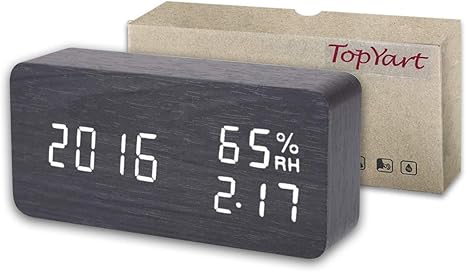 Amazon Co Jp 目覚まし時計 置き時計 デジタル 大きなled数字表示 温度湿度計 カレンダー アラーム 振動 音感センサー 輝度調節 設定記憶 Usb給電 電池 木製 おしゃれ 卓上 新築祝い 贈り物 ブラック ホーム キッチン
