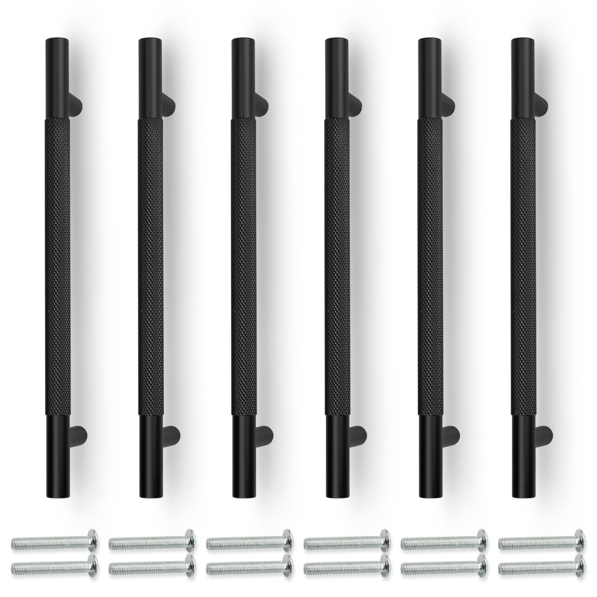Bwintech 6 Pack Black 218MM Knurled Cupboard Handles, 160MM Hole Centers Furniture Drawer Pulls Cupboard Knobs Cabinet Handles