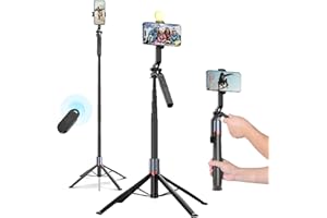 3ZeBra 72" StakeShot Selfie Tripod with Stakes, 360° Rotation, Tall & Stable Design, Bluetooth Remote, Detachable Fill Light, 1/4" Screw Mount, Lightweight, Foldable for Golf Practice and Outdoor Use