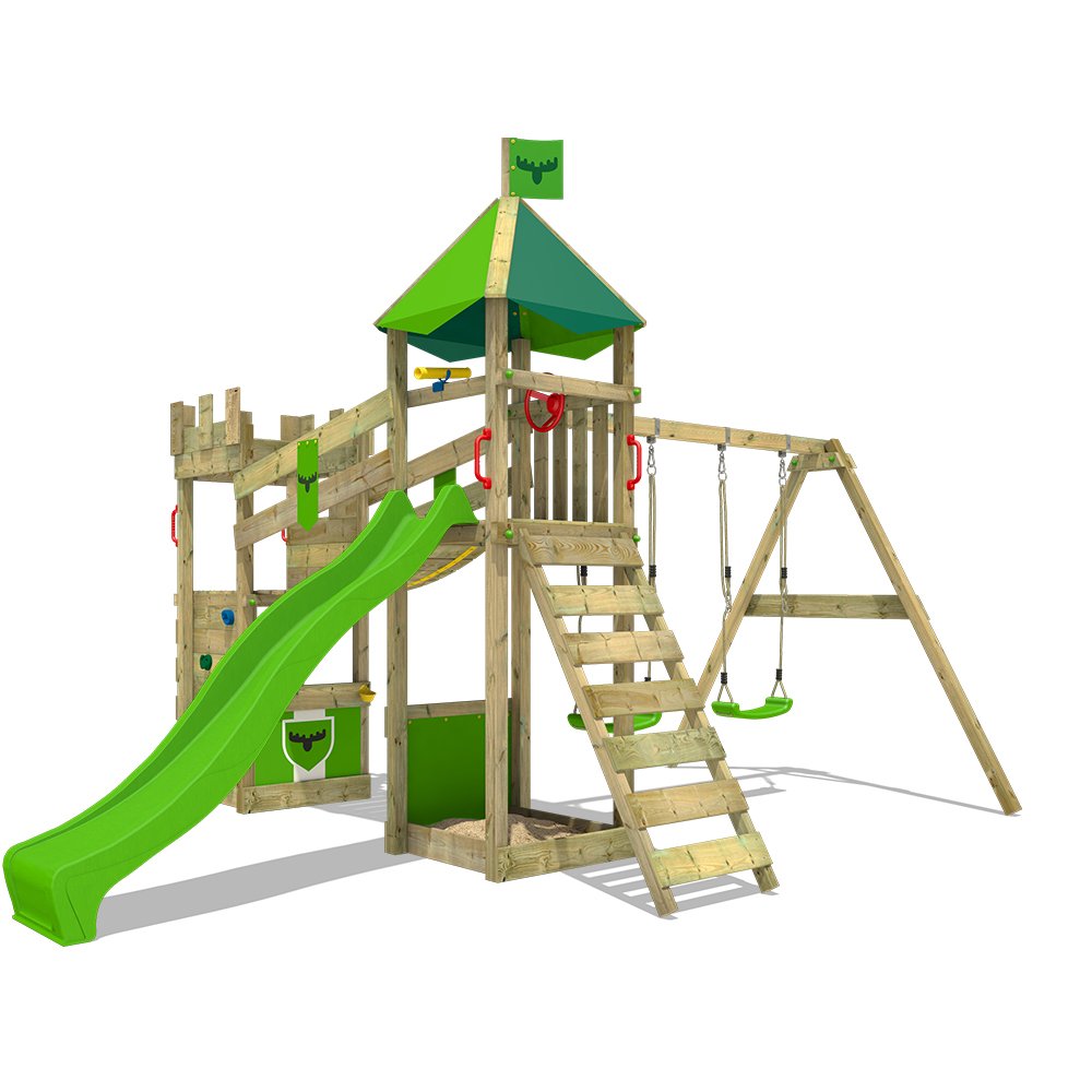 FATMOOSE Torre di arrampicata DazzyDuke Duo XXL Parco giochi FATMOOSE Torre di arrampicata DazzyDuke Duo XXL Parco giochi Castello dei cavalieri con altalena 2 posti scivolo sabbiera e ponte oscillante Amazon