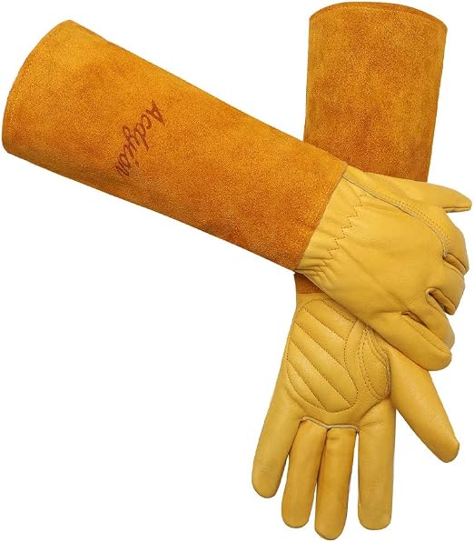 Gants De Jardinage Longs En Cuir - Protection Anti-épines Jusqu'au Coude, Taille L, Pour Rosiers, Cactus, Travaux Bois