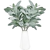 Tinsow Artificial Flocked Lambs Ear Leaves Dusty Miller Stems Flocked Oak Leaves Lamb's Ear Blade for Home Wedding DIY Floral Arrangement (Silver Lamb's Ear, 10)