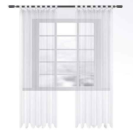 WOLTU VH5902ws-2, Gardinen transparent mit Schlaufen 2er Set, Stores Vorhang Schal Voile Tüll Wohnzimmer Schlafzimmer Landhau