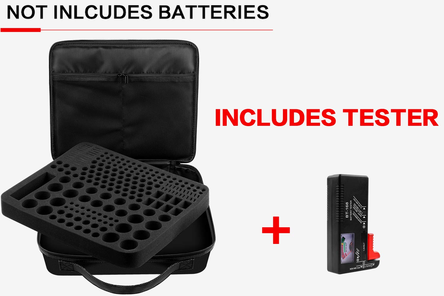 Fireproof Battery Storage Organizer Case with Battery Tester (BT168), Waterproof Explosion-Proof Box Holder Bag Fits for 250+ Batteries AA AAA AAAA 9V C D Lithium 3V LR44 CR2 CR1632 CR2032 CR123A