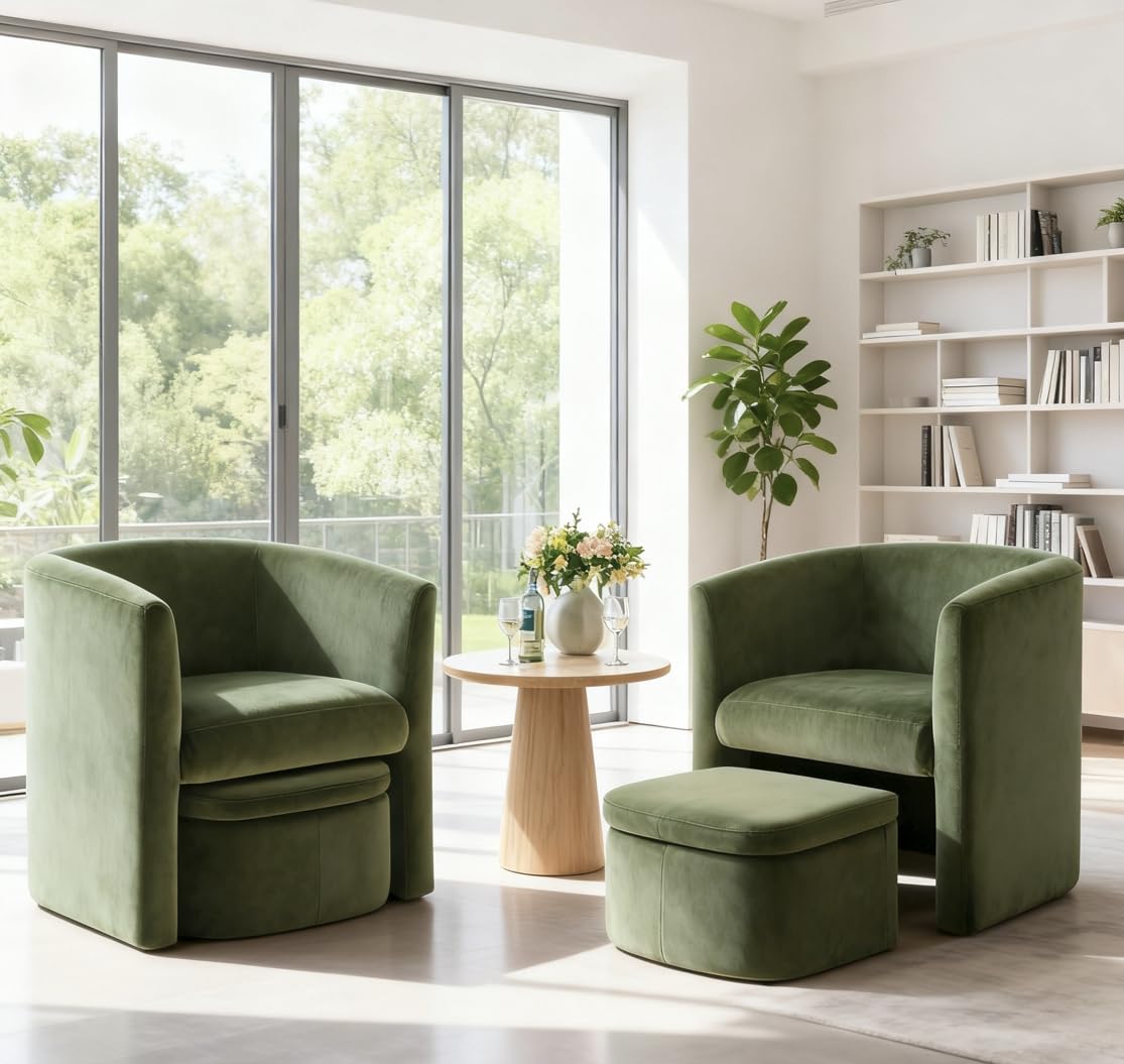 View 1 of ***ONLY ONE CHAIR***MALOL Mid-Century Velvet Living Room Chair  with Storage Ottoman, Space-Saving Accent Chairs for Bedroom/Reading Spaces/Office, Green