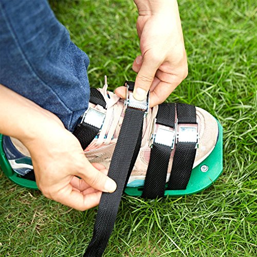 RVZHI Lawn Aerator Shoes with 4 Straps and Heavy Duty Metal Buckles - Spiked Sandals Shoes Garden Tool (Black)