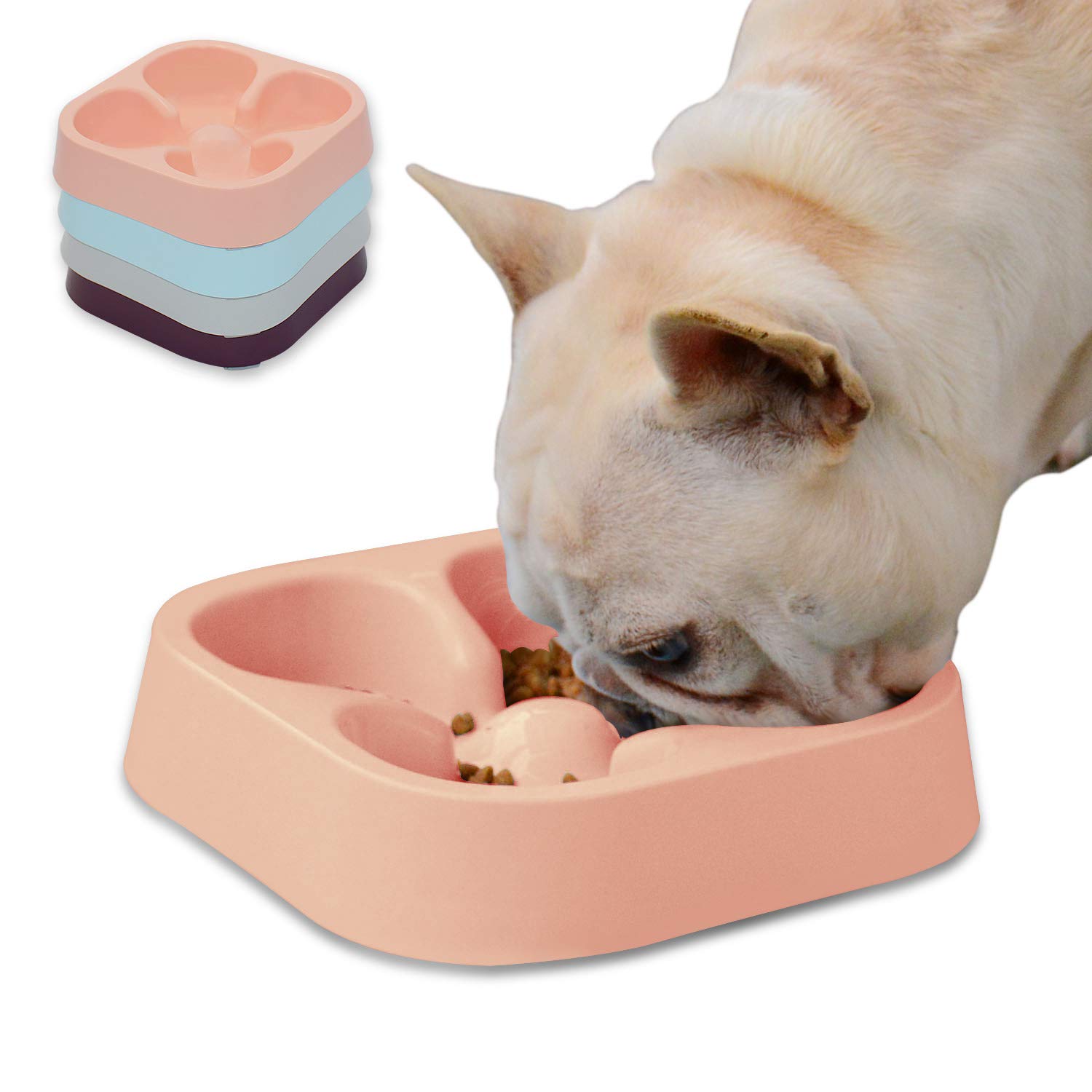 Hifrenchies Healthy Slow Feeding Dog Bowl for French Bulldog -Slow Feeder Dog Bowl Fun Feeder No Chocking Dog Cat Food Water Bowl with Striped or Four-Leaf Clover Pattern (Four-Leaf Clover Bowl Pink)